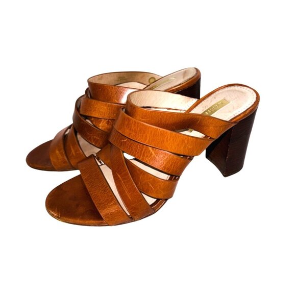Louise Et Cie Kalika Congac Leather Strap Sandals 6M Mules Block Stacked Heels - Picture 10 of 13